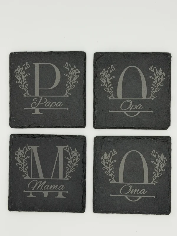 Schieferuntersetzer "Monogram" - personalisiert mit Initiale und Name