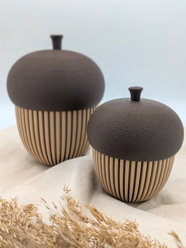 Eichelbehälter „Boshi" als Herbstdeko, kleine und große Eichel-Dose in Braun und Beige